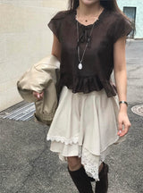 t-table cutting punching & lace midi sk