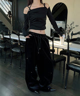 [Unisex] Velvet mink rivet banding pants