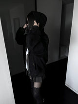 vintage fold denim hoodie zip-up