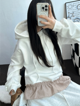 チェックフリルカンカンフーディーTシャツスウェットシャツ💟🤍🖤🩶3カラー