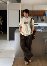 ノーメイスバックバンディングツータックリネンワイドパンツ