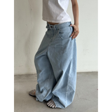 Tiberinus - Baggy Flowy Jeans - Slouchy Balloon-Leg Jeans - Sky Blue - Cotton Denim