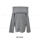 [Wool 25%] Kae Mix Damage Off-Shoulder Knit
