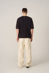 Cable Washing Short-Sleeved Knitwear - Navy