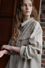 Seersucker check shirt, Brown