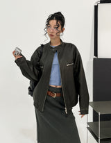 Gross cut washed leather jacket