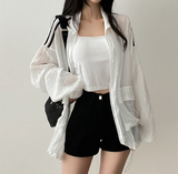 Shelly Gauze Two-Line High-Neck Zip-Up Jumper