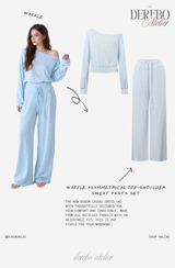ワッフル アシンメトリカル オフショルダー スウェットパンツ セット (TOP+PANTS SET)