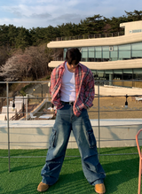 アヌオーバーフィットチェックシャツ