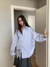 Blue Stripe Loose Fit Long Sleeve Shirt