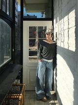Deep V-neck see-through knit (6c)