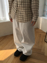 [unisex] レンシュボタンワイドコットンパンツ
