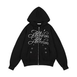 ATTENTION EYELET HOODED ZIP-UP (BLACK) F25ZA010