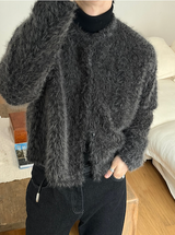 [Unisex] ヘアリークロップラウンドニットカーディガン(3color)