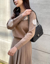 Elu Boucle Flower Lettering Embroidery Knit