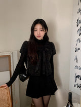 [SHOPPERMADE] スノーシフォンリボンファーカーディガン (3color)