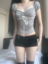 Hacken Ribbon Lace Top (light gray)