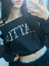 HIP PRINTING LETTERING オフショルダースウェットシャツ💟💙🩶4COLOR