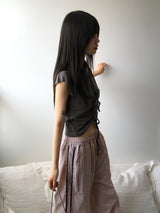 ロンズシャーリングストリングクロップフーデッドタンクトップ