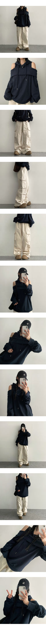 Bart-off shoulder boxy hoodie