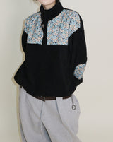 Femme Flower Pattern Quilted Fleece Long Sleeve T-Shirt (Button Detail)