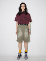 Dark wine red drum kit washed vintage short sleeve T-shirt