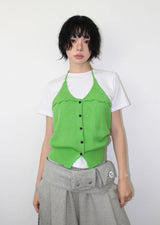 BUTTON HALTER KNIT TOP