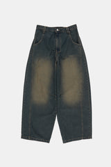 Mud side incision balloon denim pants