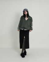 Hakata Stripe Coloring String Knitwear Zip-Up