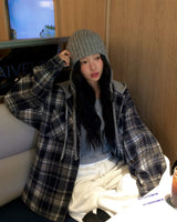 [ORIGINAL] Plain Hooded Check Shirt