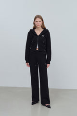 EARTHYUSE HOODIE ZIP-UP TOP - BLACK