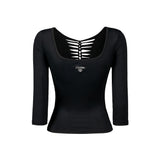 2way Tied Up Half Sleeve Top [Black]