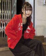 フロントレタリングフードジップアップ - Red