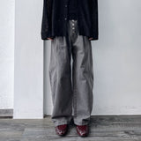 Washed Multi-Button Wide Pants