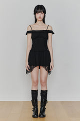 PETAL RUFFLE DRESS black