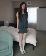 Shirred Button Dress_Petrol Blue