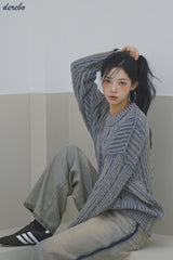 Retro-strip loose fit knitwear