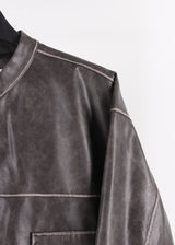 NON COLLAR LEATHER JACKET