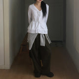 chalu frill layered button strap cardigan