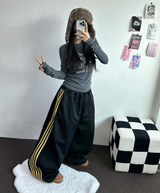 フリース❤トラックビッグポケットロングワイドバルーンパンツ 🖤🩶💛4カラー