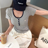[MADE] Wow, ストライプUネック半袖Tシャツ