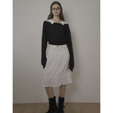 CABLE BOAT NECK KNIT-BLACK