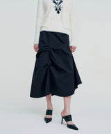 DOZI - Pinched Long Skirt _ BLACK