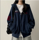 Moco Number Patch Embroidery Overfit Two Way Hooded Zip-Up