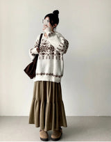 Monbe corduroy A-line cancan long skirt
