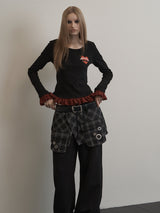 CHECK FRILL TOP