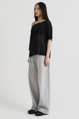 ニットワンショルダーTシャツ, Black