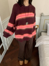 Hazy Hairy Stripe Loose Rose-Fit Knit