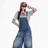 Vintage Washed 7/8 Wide-Leg Denim Overalls