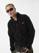 RTVG(RETROVEGAS) Double-sided polar fleece pure black zipper stand collar jacket